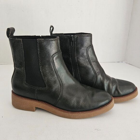 Lucky Brand Ressy Boots Womens 7.5 M  Black Leather Elastic Gore Inner Zip - Picture 1 of 9